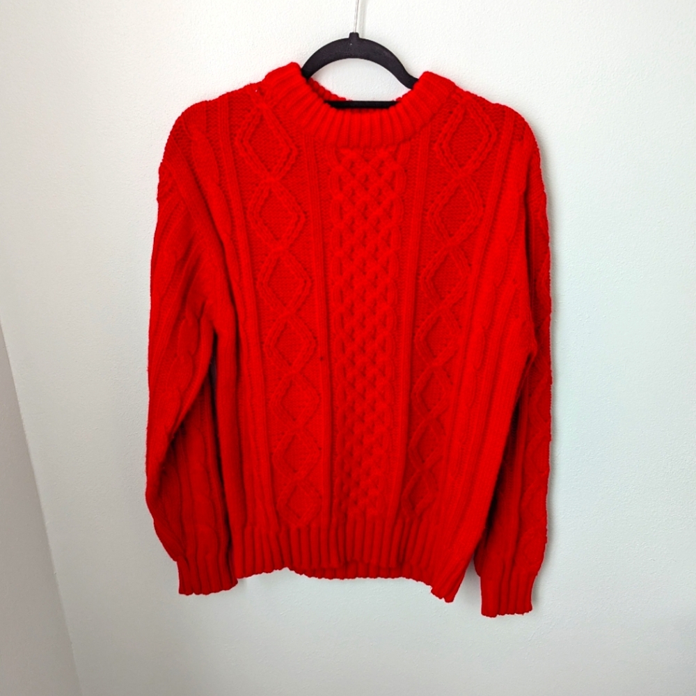 Vintage Thane Men's Classic Red Cable Knit Sweater, Large